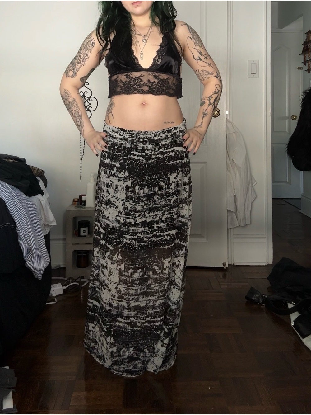 Black & Gray Printed Maxi Skirt